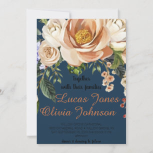 Blush Pink Gold and White Magnolia Floral Wedding Invitation