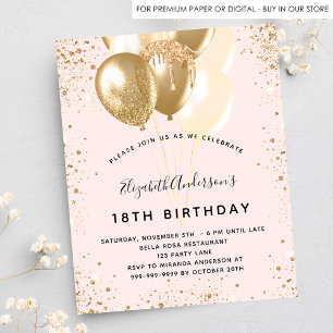 Blush pink gold balloons Birthday invitation