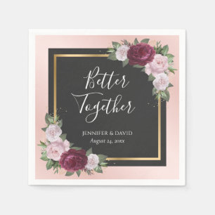 Blush Pink Gold Black Burgundy Floral Wedding Napkin