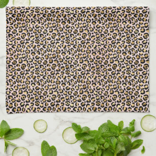 Blush Pink Gold Black Leopard Print             Tea Towel