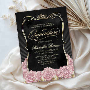 Blush Pink Gold Black Quinceañera Invitation