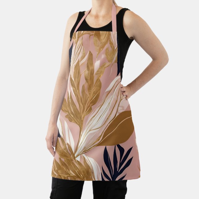 Blush Pink Gold Boho Leaves Modern Collection Apron (Insitu)