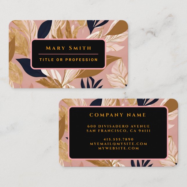 Blush Pink Gold Boho Leaves Modern Collection Business Card (Front/Back)