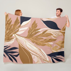 Blush Pink Gold Boho Leaves Modern Collection Fleece Blanket