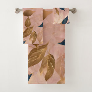 Blush Pink Gold Boho Leaves Popular Collection Bath Towel Set