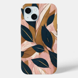 Blush Pink Gold Boho Leaves Trendy Collection iPhone 15 Case
