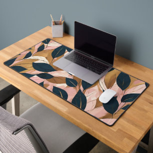 Blush Pink Gold Boho Leaves Trendy Collection Desk Mat