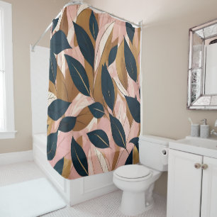 Blush Pink Gold Boho Leaves Trendy Collection Shower Curtain