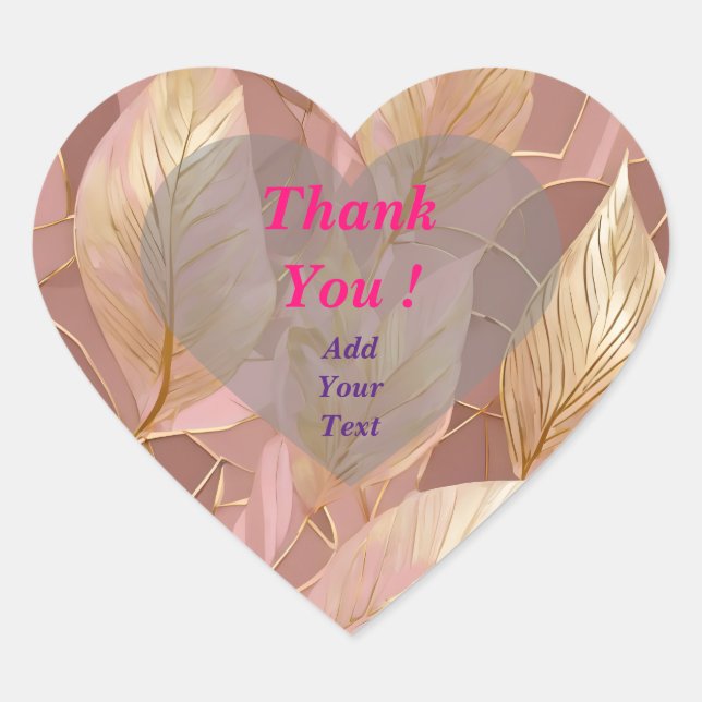 Blush Pink Gold Boho Modern Leaves Collection Heart Sticker (Front)