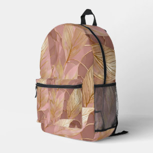 Blush Pink Gold Boho Modern Leaves Collection Printed Backpack