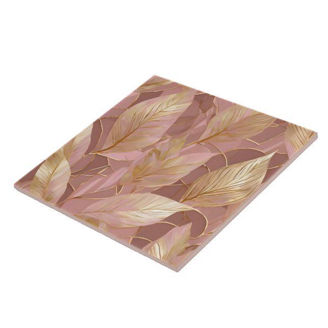 Blush Pink Gold Boho Modern Leaves Collection Tile (Side)