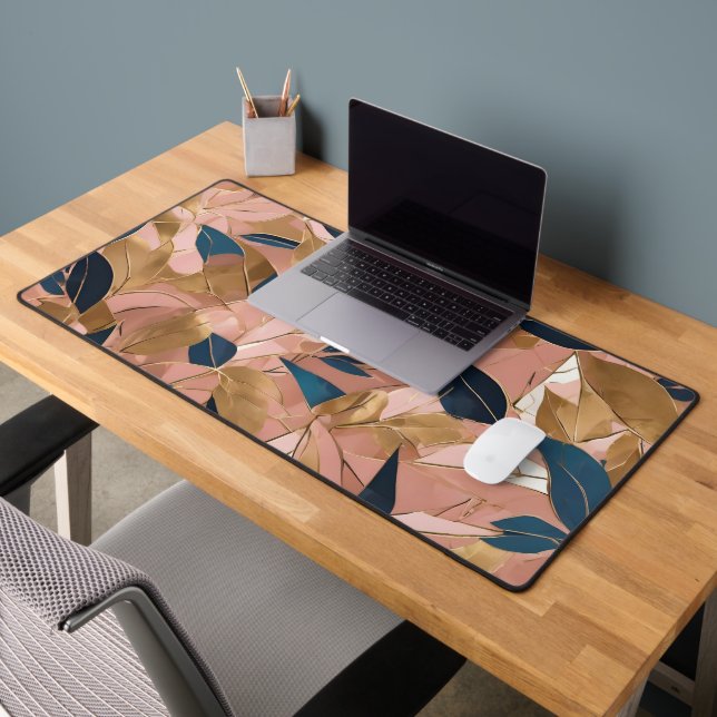 Blush Pink Gold Boho Popular Leaves Collection Desk Mat (Office 2)
