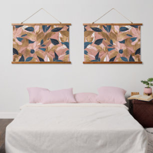 Blush Pink Gold Boho Popular Leaves Collection Hanging Tapestry