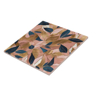 Blush Pink Gold Boho Popular Leaves Collection Tile
