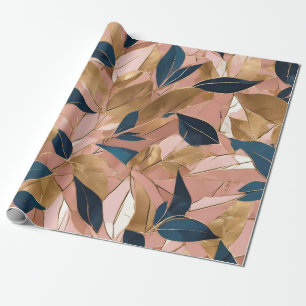 Blush Pink Gold Boho Popular Leaves Collection Wrapping Paper