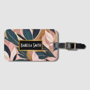 Blush Pink Gold Boho Trendy Leaves Collection Luggage Tag