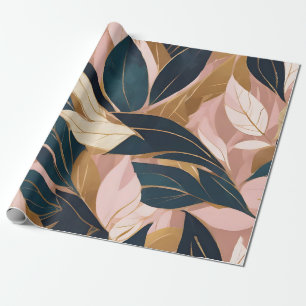 Blush Pink Gold Boho Trendy Leaves Collection Wrapping Paper