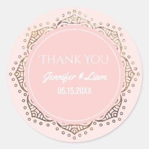 Blush Pink Gold Boho Wedding Thank You Favour Classic Round Sticker