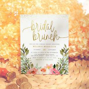 Blush Pink Gold Bridal Brunch Floral Bridal Shower Invitation Postcard