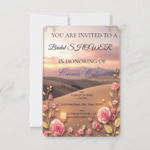 blush pink gold bridal shower elegant solid colour invitation
