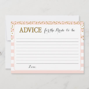 Blush Pink Gold Bride Bridal Shower Custom Wedding Advice Card