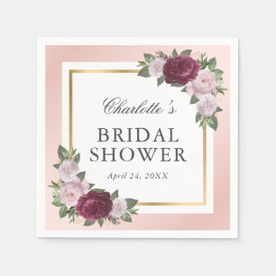 Blush Pink Gold Burgundy Floral Bridal Shower Napkin