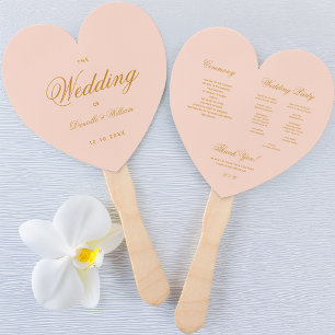 Blush Pink Gold Calligraphy Heart Wedding Program Hand Fan