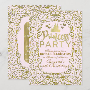 Blush Pink & Gold Castle PRINCESS PARTY Birthday Invitation