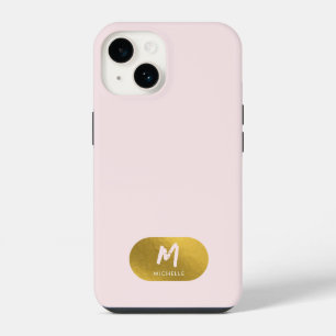 Blush Pink Gold Chic Feminine Monogram Initial iPhone 14 Case