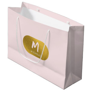 Blush Pink Gold Chic Feminine Monogram Initial Large Gift Bag