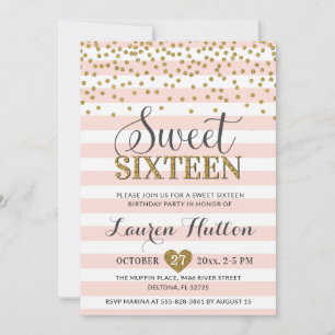 Blush Pink Gold Chic Sweet Sixteen Party Birthday Invitation