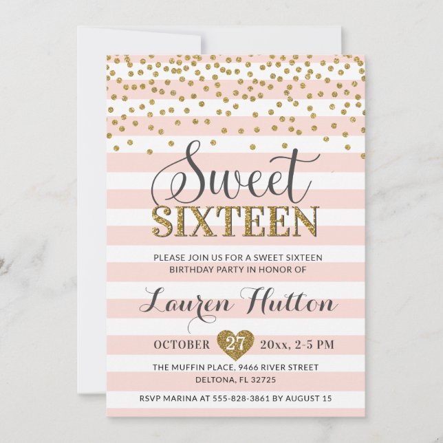 Blush Pink Gold Chic Sweet Sixteen Party Birthday Invitation (Front)