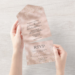 Blush Pink Gold Confetti All In One Invitation