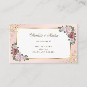 Blush Pink Gold Confetti Floral Wedding Registry Enclosure Card