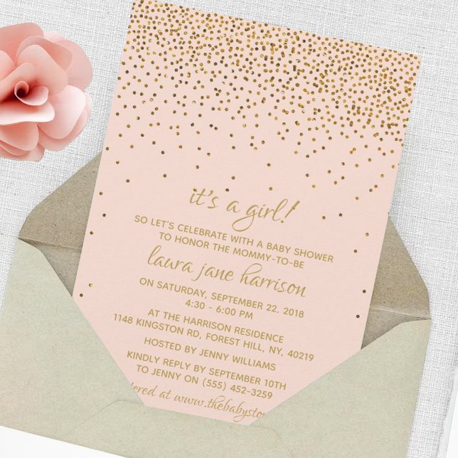 Blush Pink & Gold Confetti Girl's Baby Shower Invitation (Creator Uploaded)