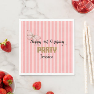 Blush Pink Gold Confetti Glitter 18th Birthday Napkin