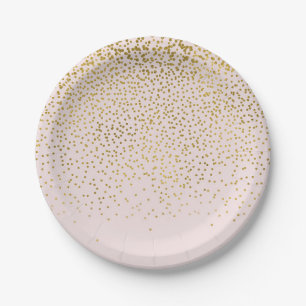 Blush Pink & Gold Confetti Modern Engagement Party Paper Plate