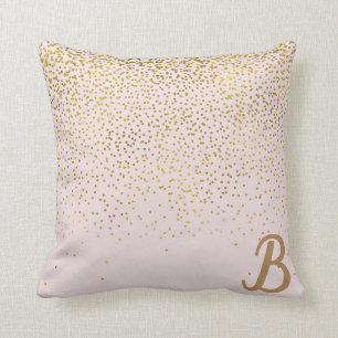 Blush Pink & Gold Confetti Modern Glam Trendy Cushion