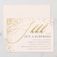 Blush Pink & Gold Confetti Script Surprise Party