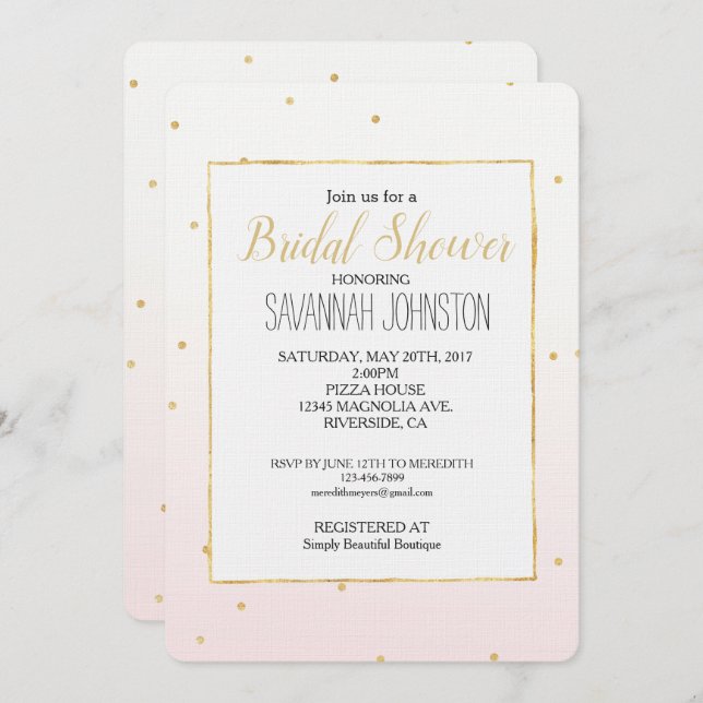 Blush Pink Gold Confetti Sparkle Ombre Invitation (Front/Back)