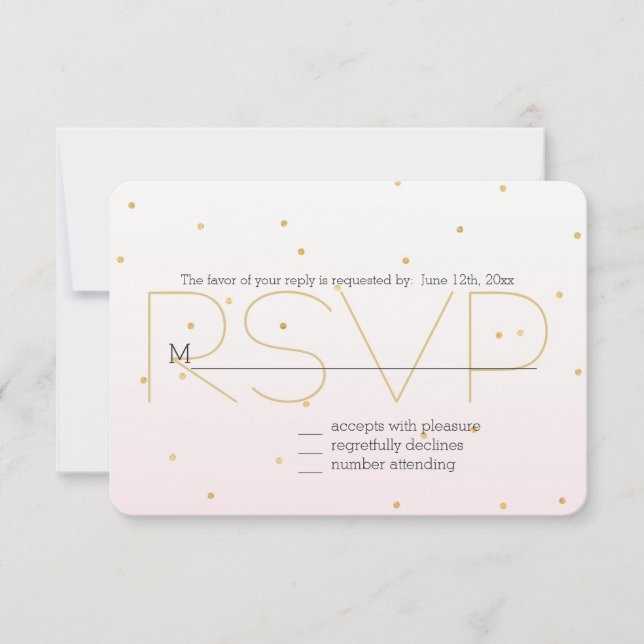 Blush Pink Gold Confetti Sparkle Ombre RSVP (Front)