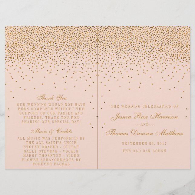 Blush Pink & Gold Confetti Wedding Bi-fold Program (Front)