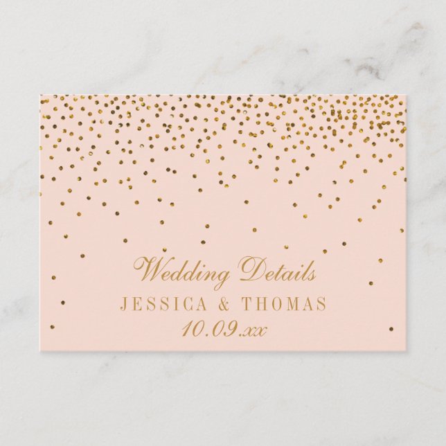 Blush Pink & Gold Confetti Wedding Detail Insert (Front)