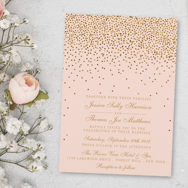 Blush Pink & Gold Confetti Wedding Invitation (Creator Uploaded)