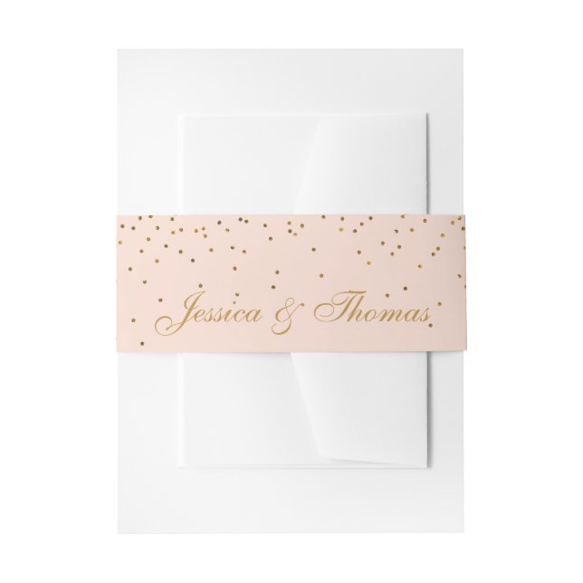 Blush Pink & Gold Confetti Wedding Invitation Belly Band (Front Example)