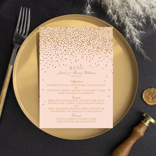 Blush Pink & Gold Confetti Wedding Menu (Creator Uploaded)