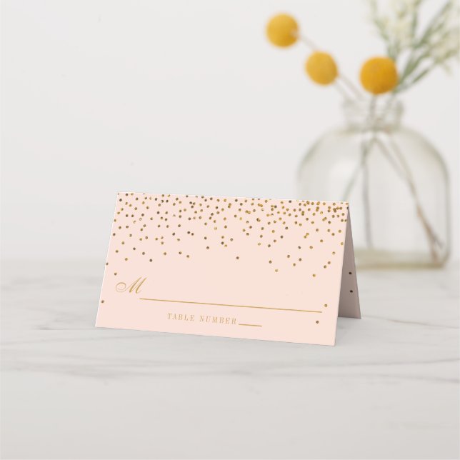 Blush Pink & Gold Confetti Wedding Place Card (Front)