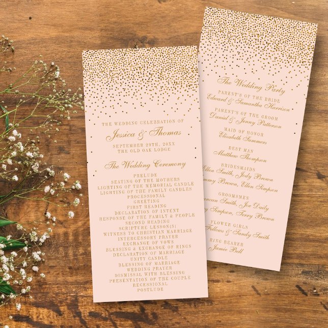 Blush Pink & Gold Confetti Wedding Program Programme (Creator Uploaded)