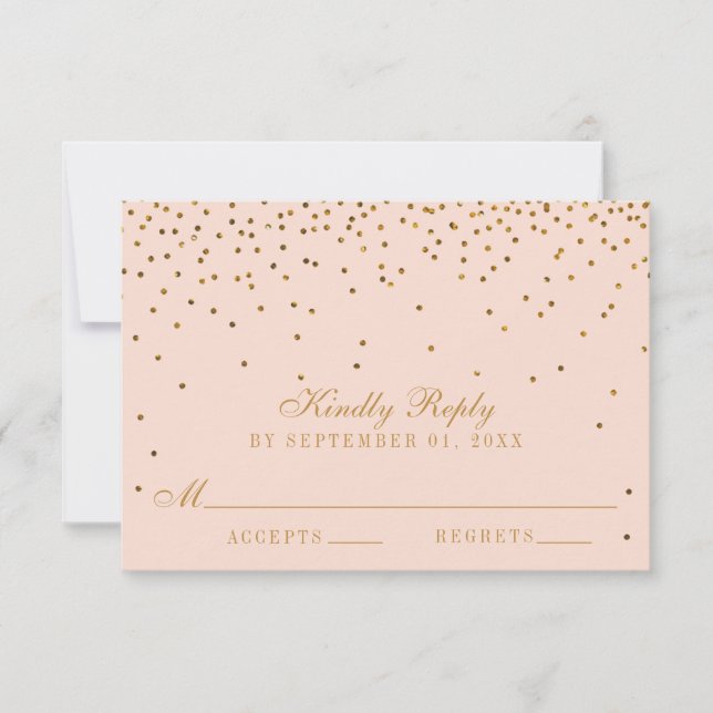 Blush Pink & Gold Confetti Wedding RSVP Card (Front)