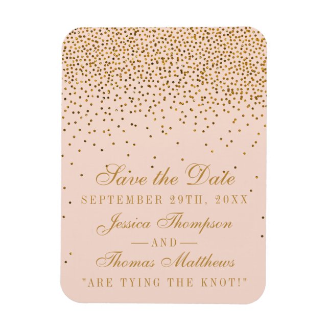 Blush Pink & Gold Confetti Wedding Save The Date Magnet (Vertical)